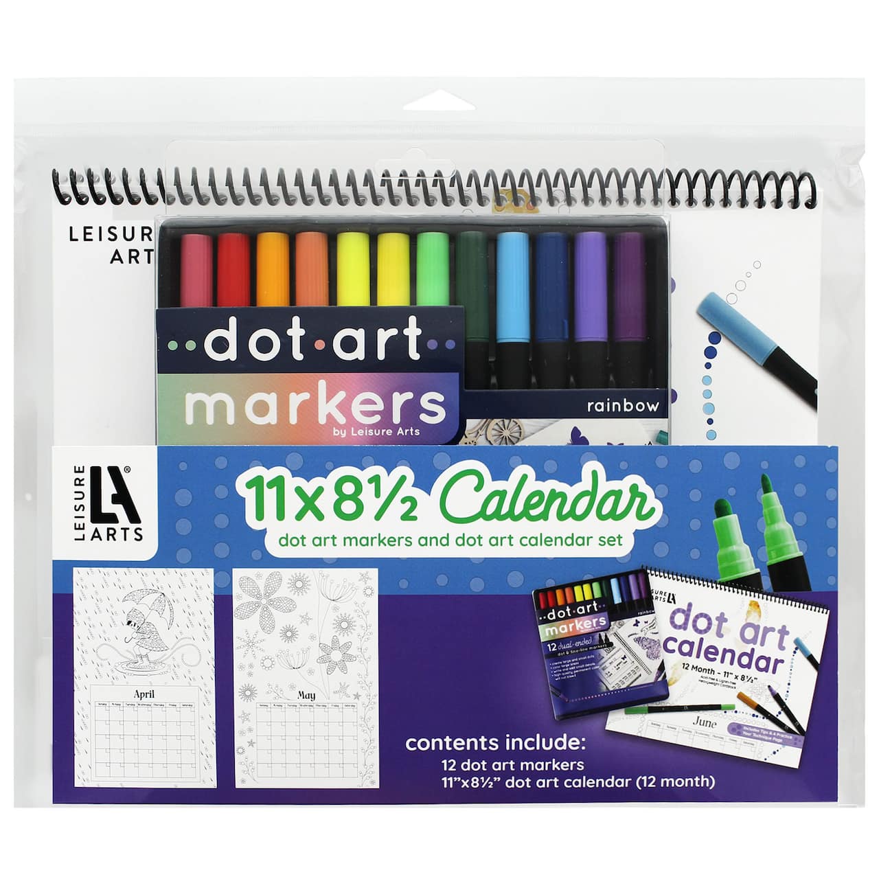 Leisure Arts® Dot Art 8.5'' x 11'' Calendar with Markers Set